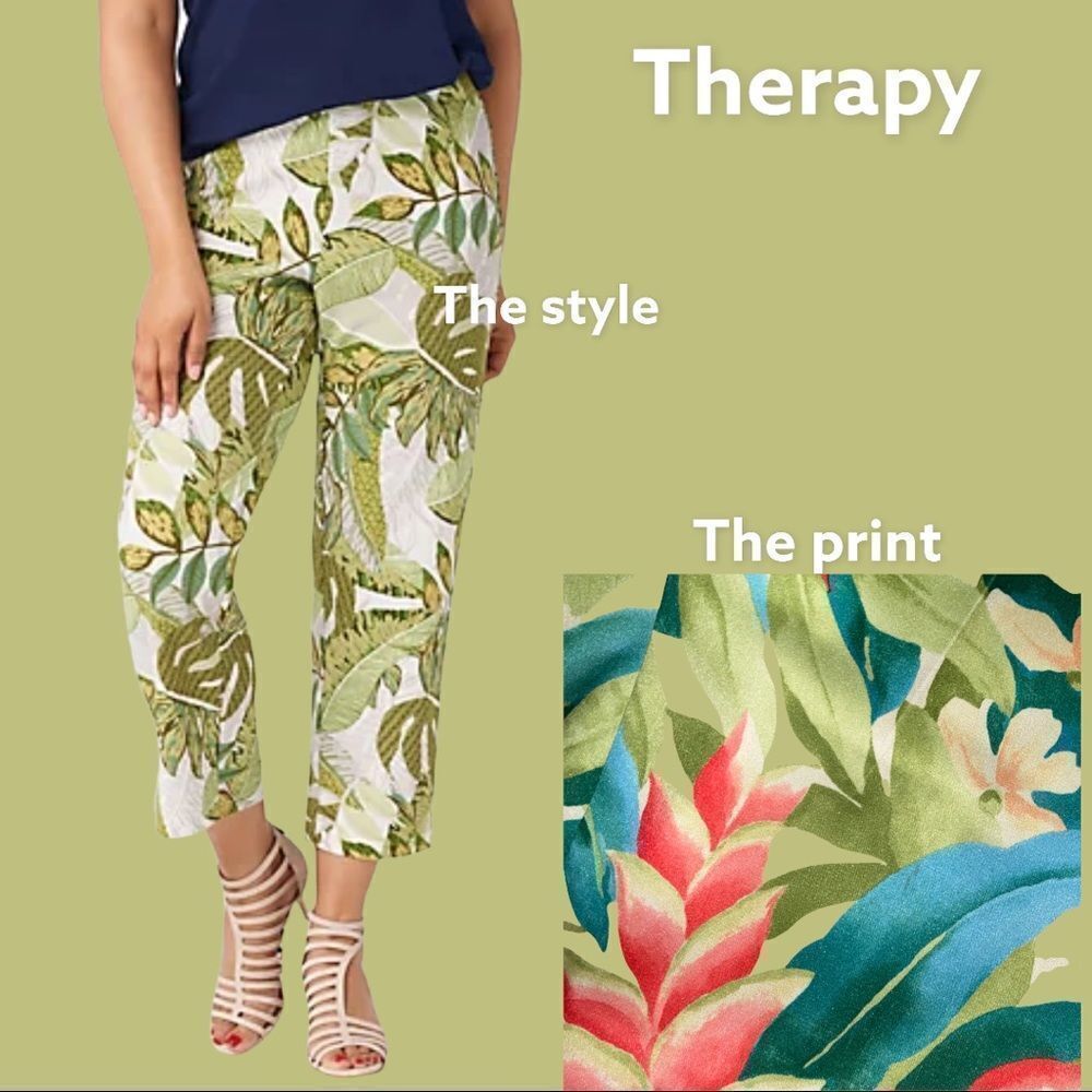 Nwot! Therapy by Barbara Gerwit silky white capris with tropical floral …